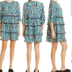 GANNI Floral Layered Plisse Georgette Dress
